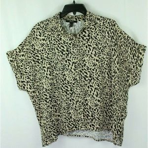 Forever 21 Button Up Shirt Top Leopard Animal Dolman Tan Black Womens Small